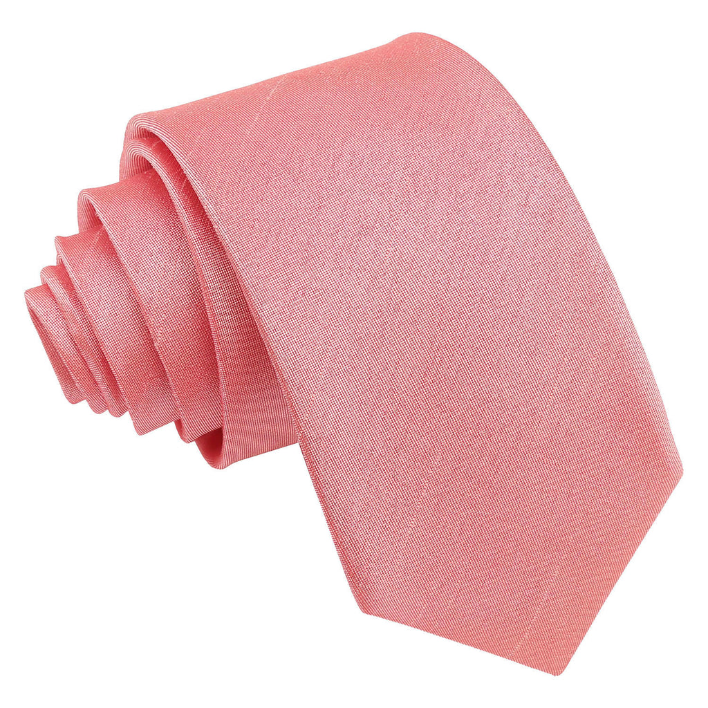 Salmon Pink Plain Shantung Slim Tie