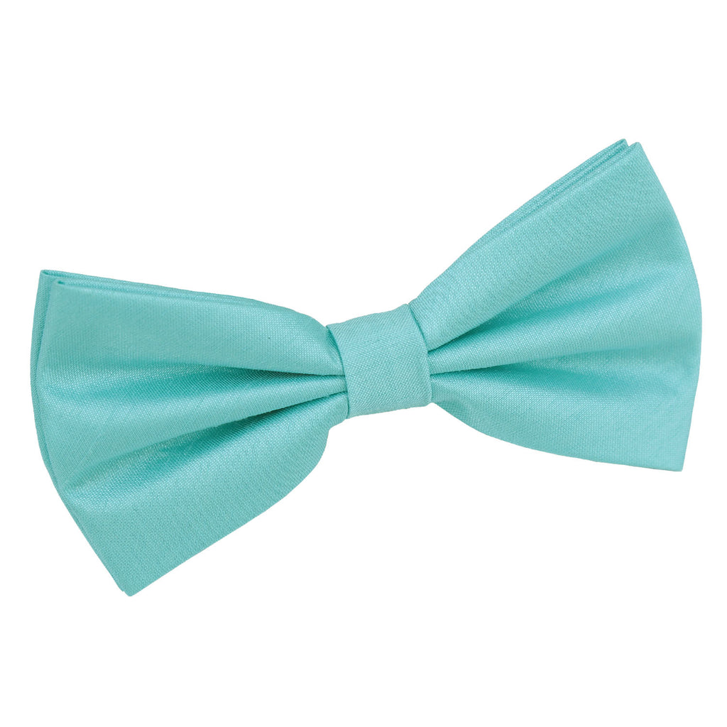 Turquoise Green Plain Shantung Pre Tied Bow Tie