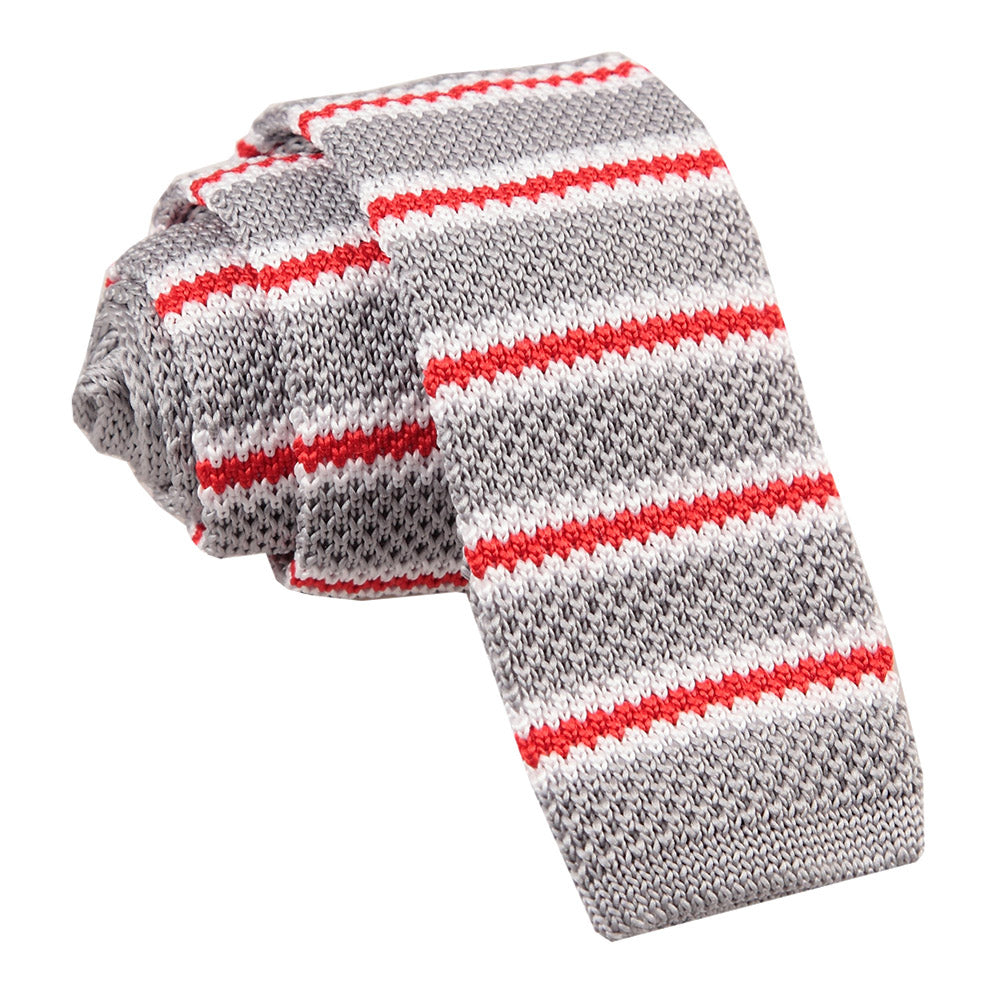 Knitted 3 Thin Stripe Skinny Tie - Knitted Navy with Yellow and White Thin Stripe - Well Dapper