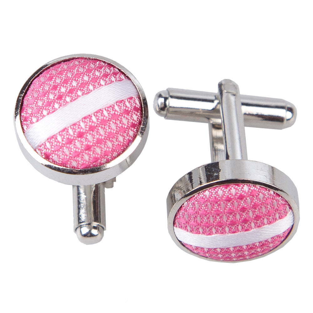 Hot Pink and White Single Stripe Cufflinks