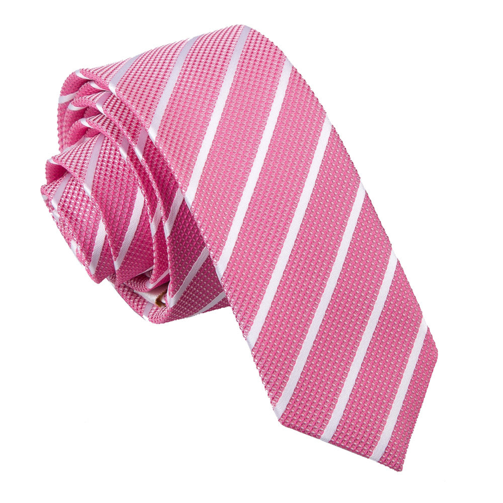 Hot Pink and White Single Stripe Skinny Tie