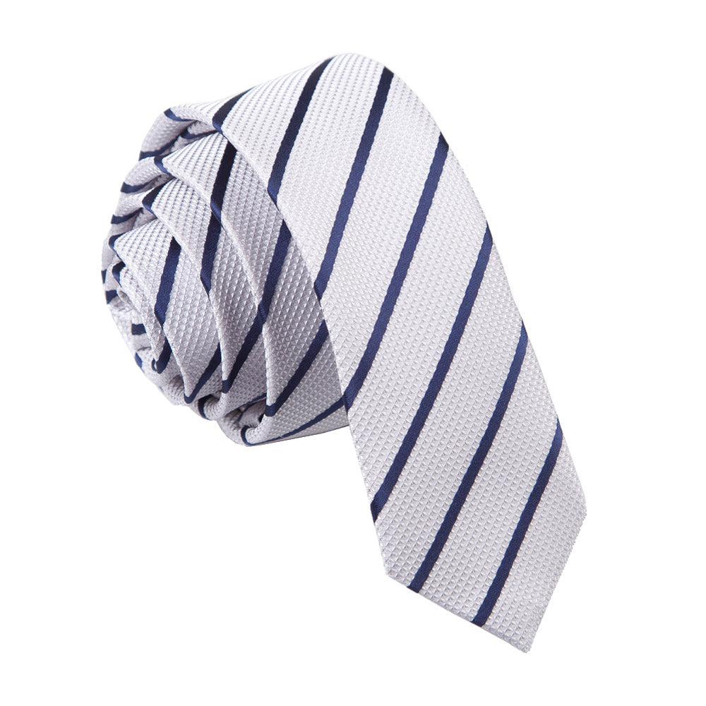 Single Stripe Skinny Tie - White and Orange - Well Dapper