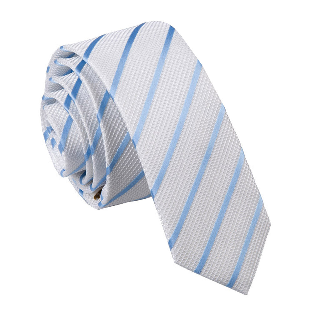 White and Baby Blue Single Stripe Skinny Tie