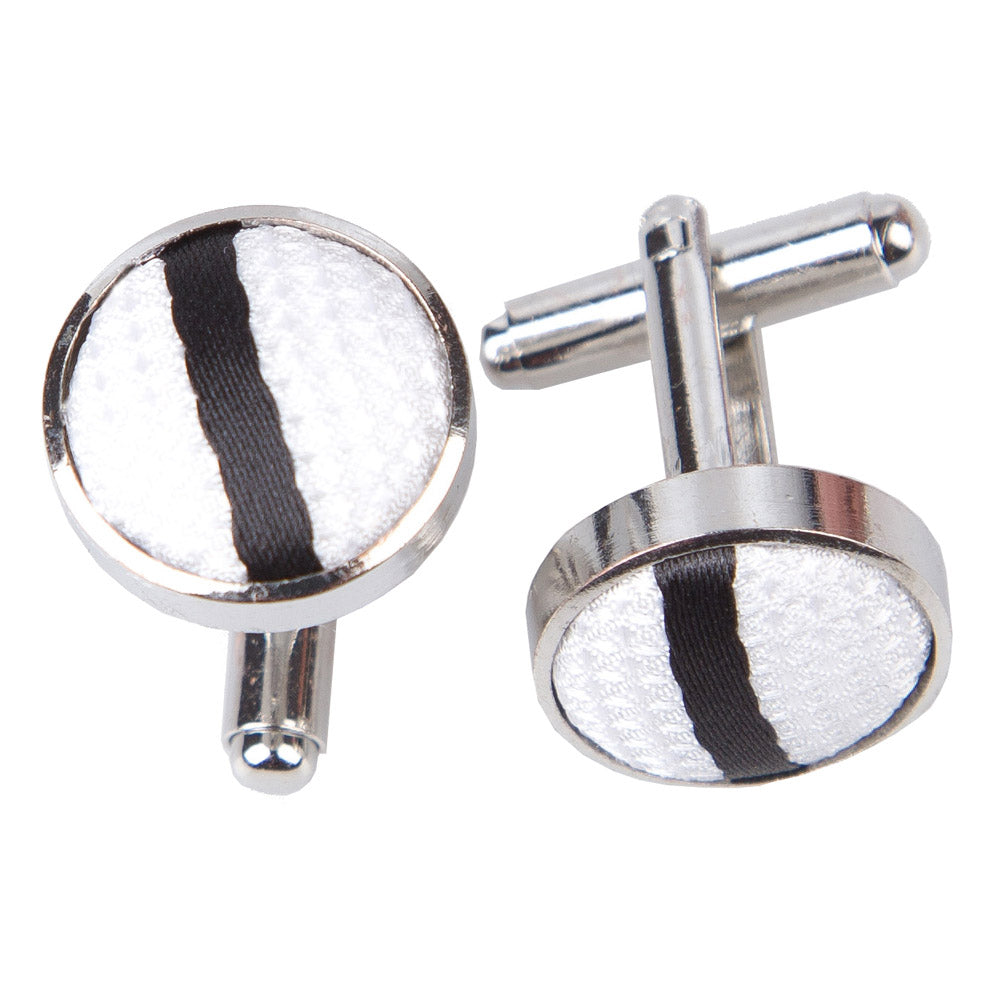 White and Black Single Stripe Cufflinks