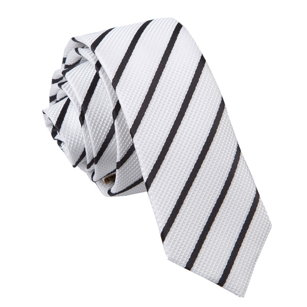 Single Stripe Skinny Tie - White and Orange - Well Dapper