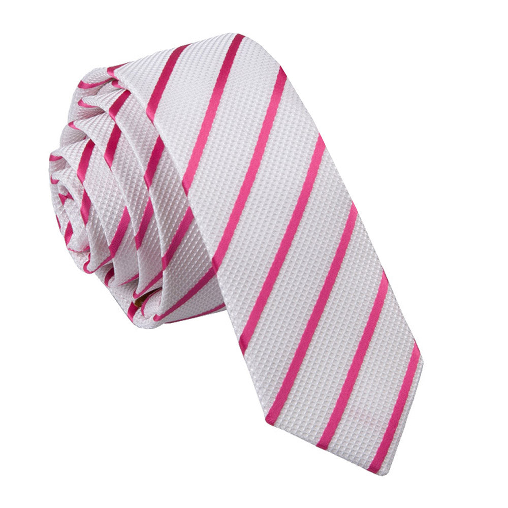 Ivory and Hot Pink Single Stripe Skinny Tie