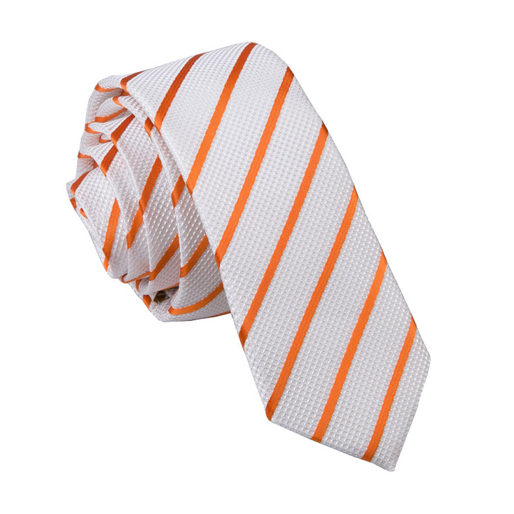 White and Orange Single Stripe Skinny Tie