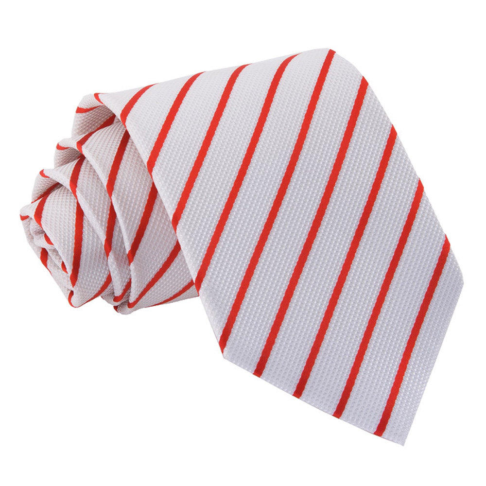 Single Stripe Classic Tie - White and Orange - Well Dapper