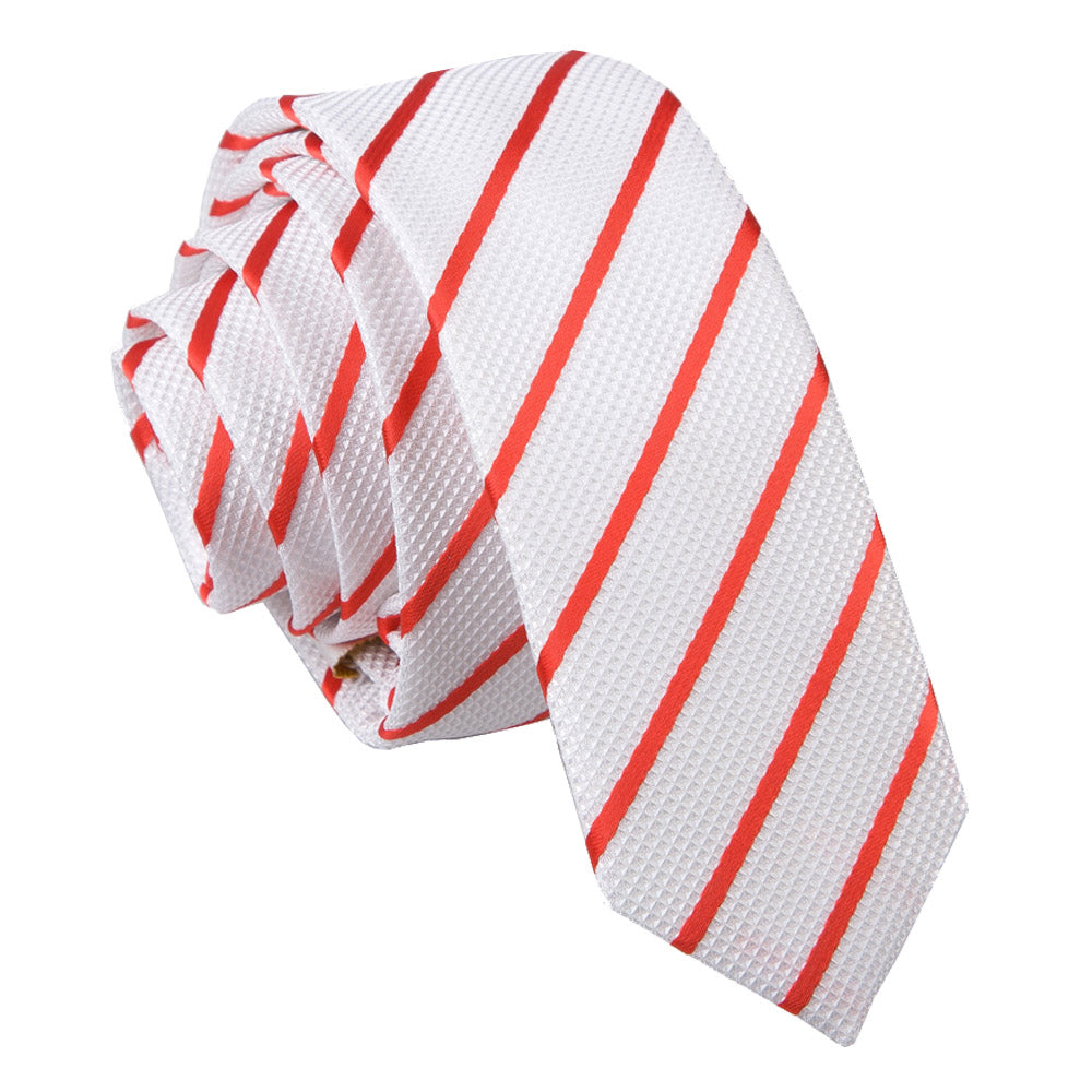 Single Stripe Skinny Tie - White and Orange - Well Dapper