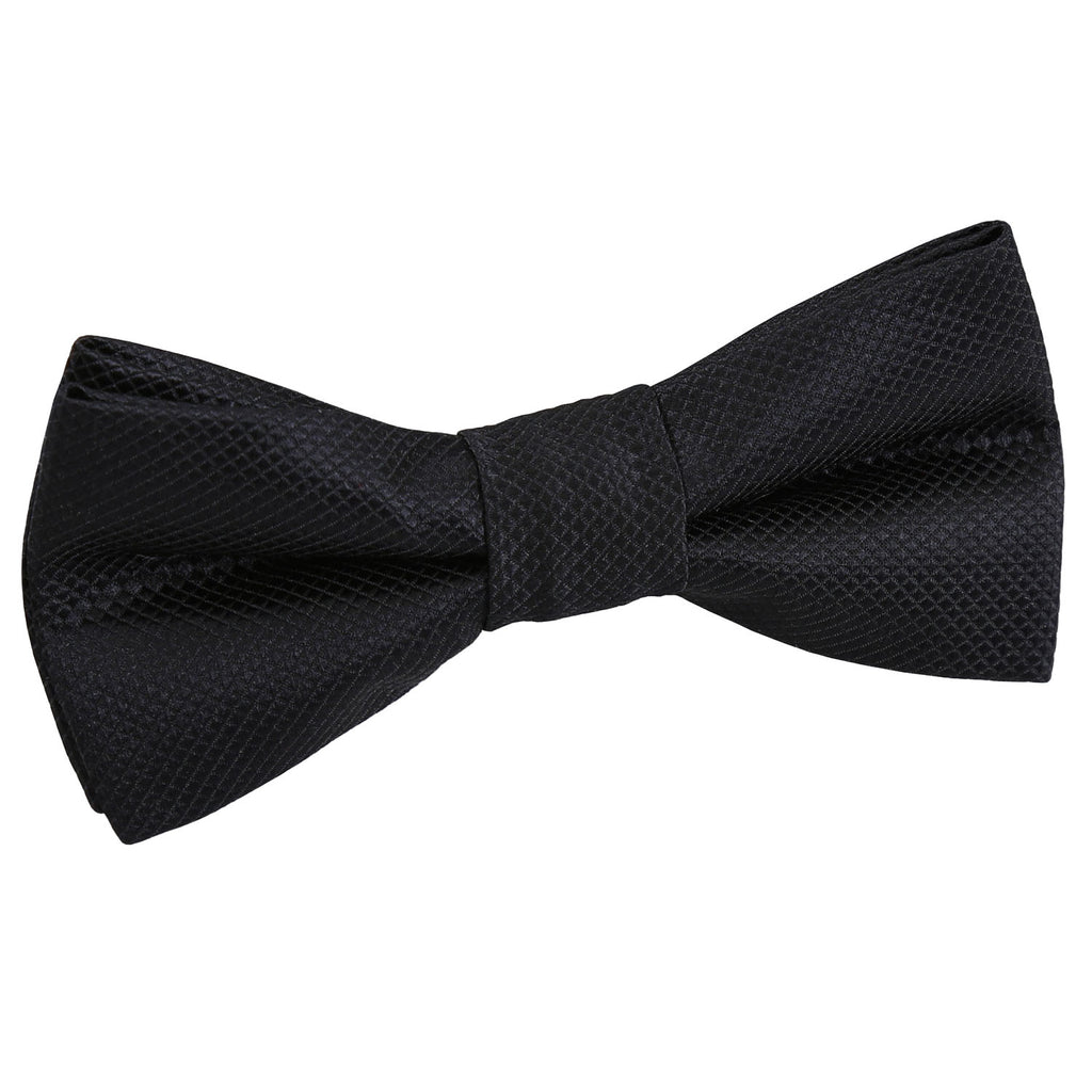 Boys Black Solid Check Pre Tied Bow Tie