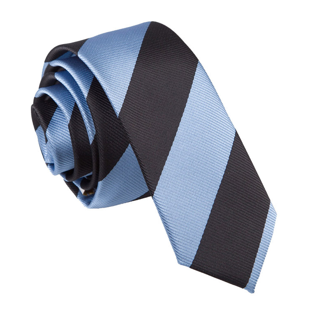 Baby Blue and Black Striped Skinny Tie