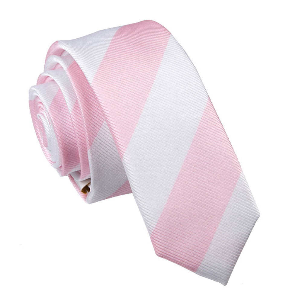 Baby Pink and White Striped Skinny Tie