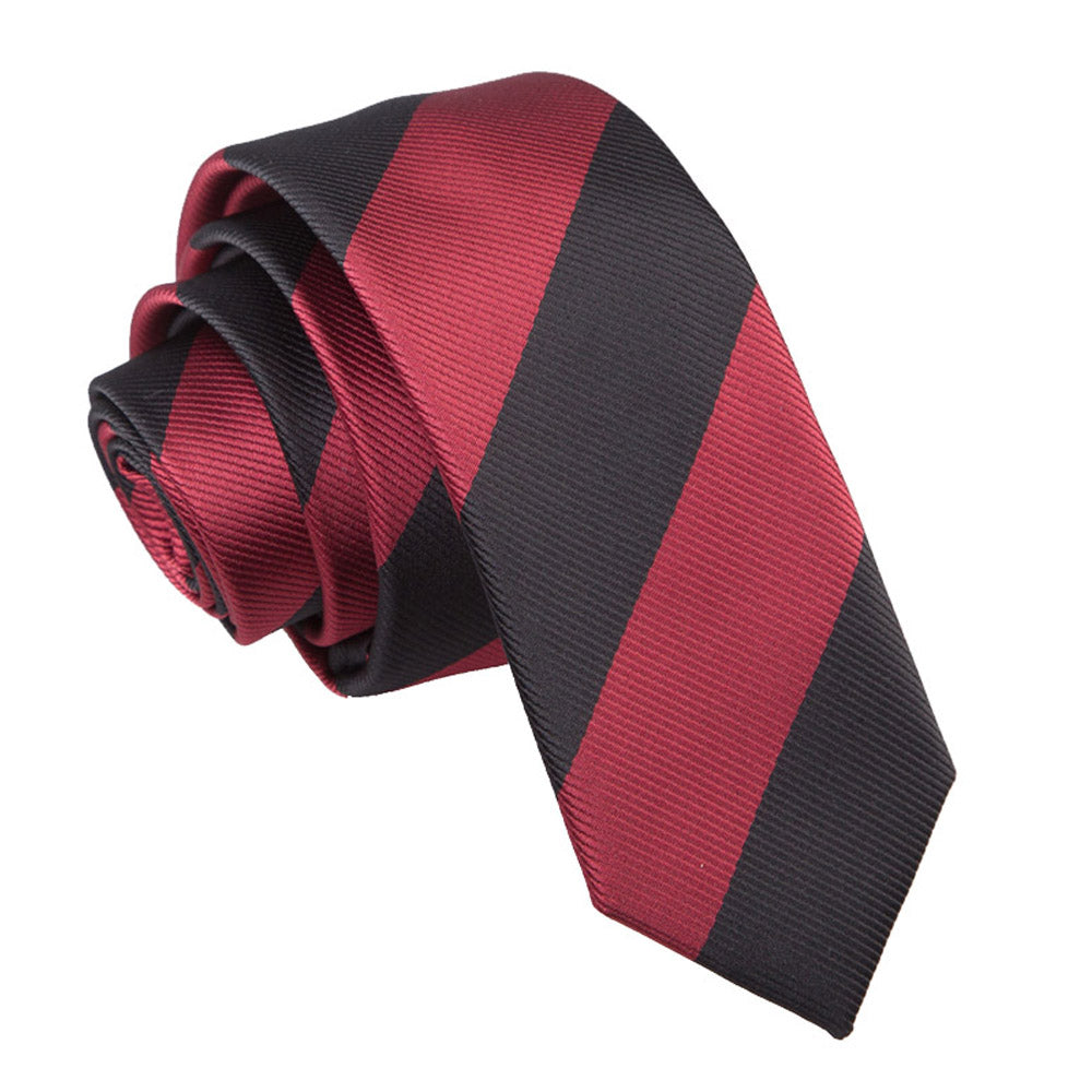 Burgundy and Black Striped Skinny Tie