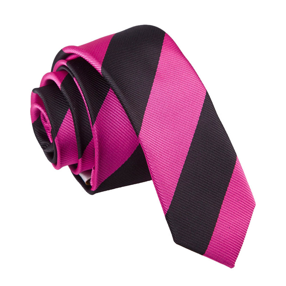 Hot Pink and Black Striped Skinny Tie