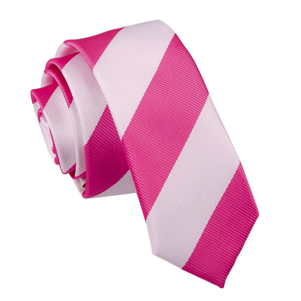 Hot Pink and White Striped Skinny Tie