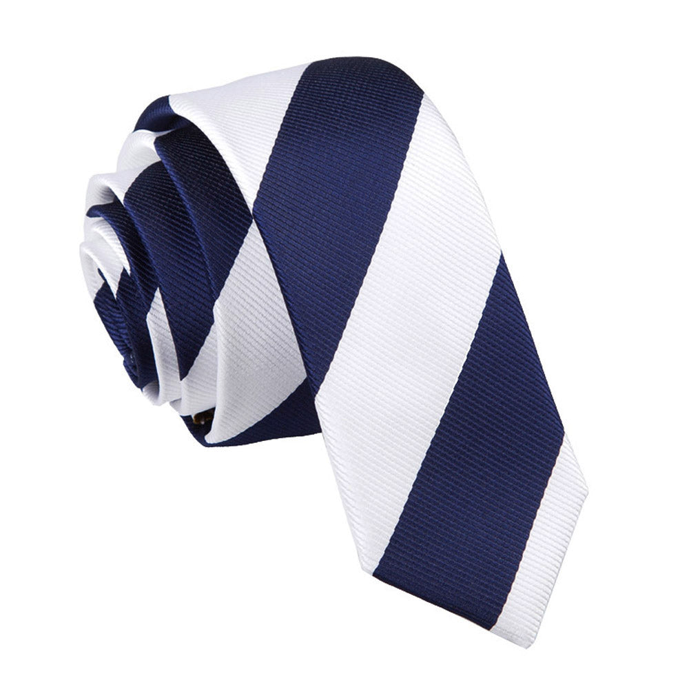 Navy and White Striped Skinny Tie