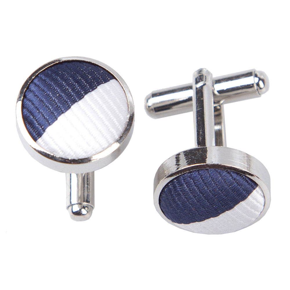 Striped Cufflinks - Royal Blue and White - Well Dapper