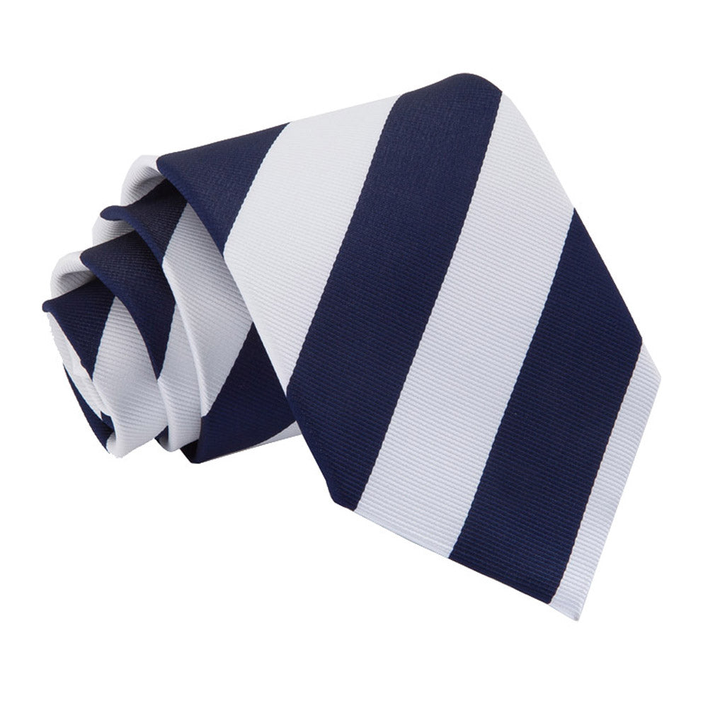 Navy and White Striped Classic Tie