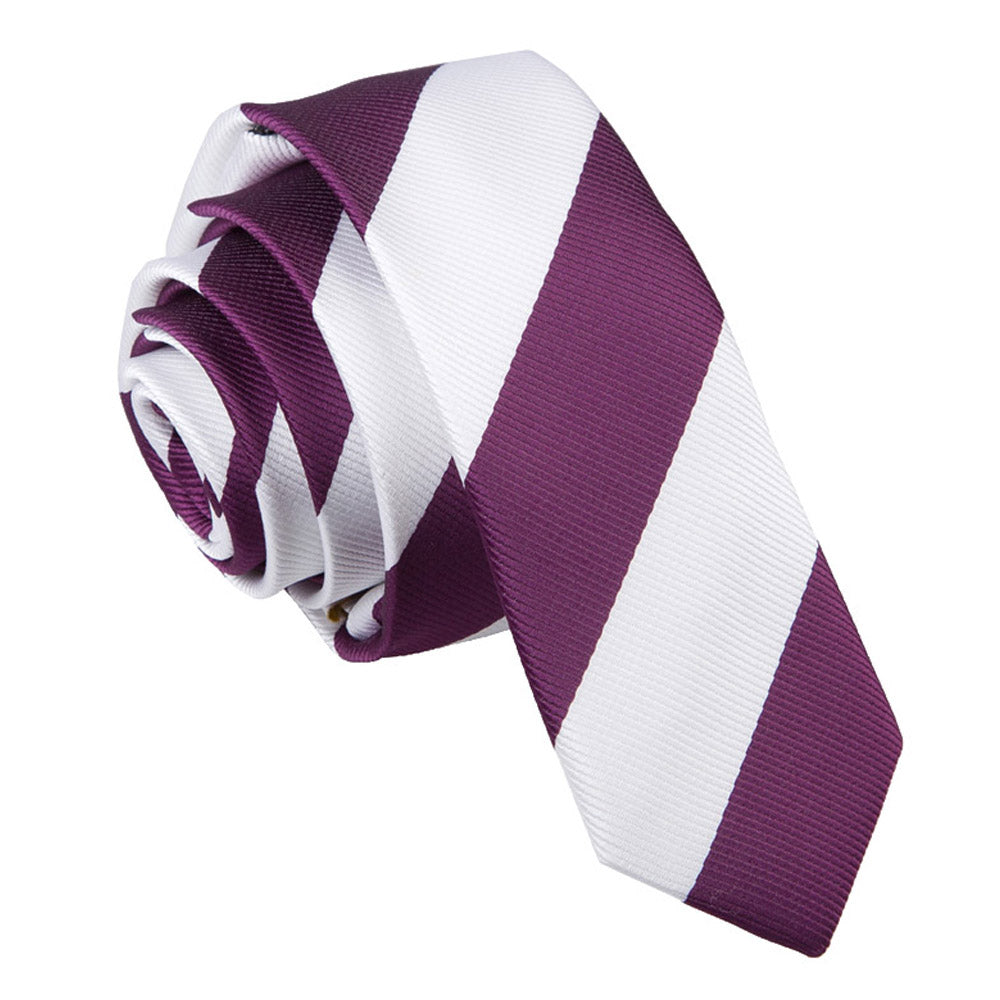 Purple and White Striped Skinny Tie