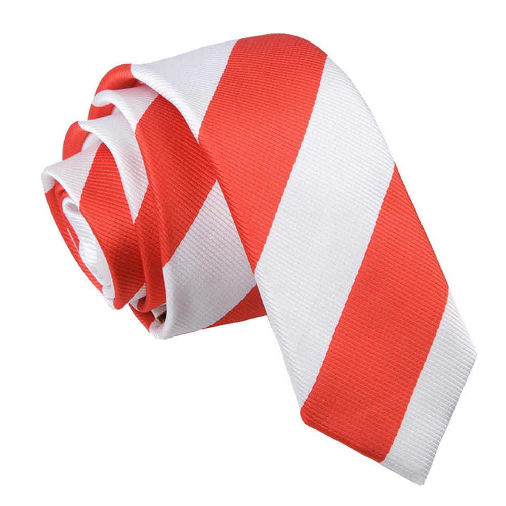 Striped Skinny Tie - Hot Pink and White - Well Dapper