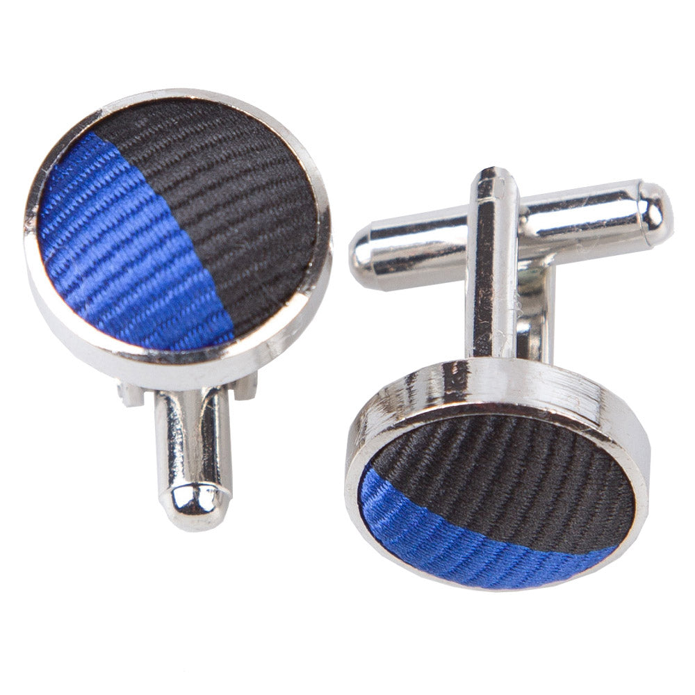 Royal Blue and Black Striped Cufflinks