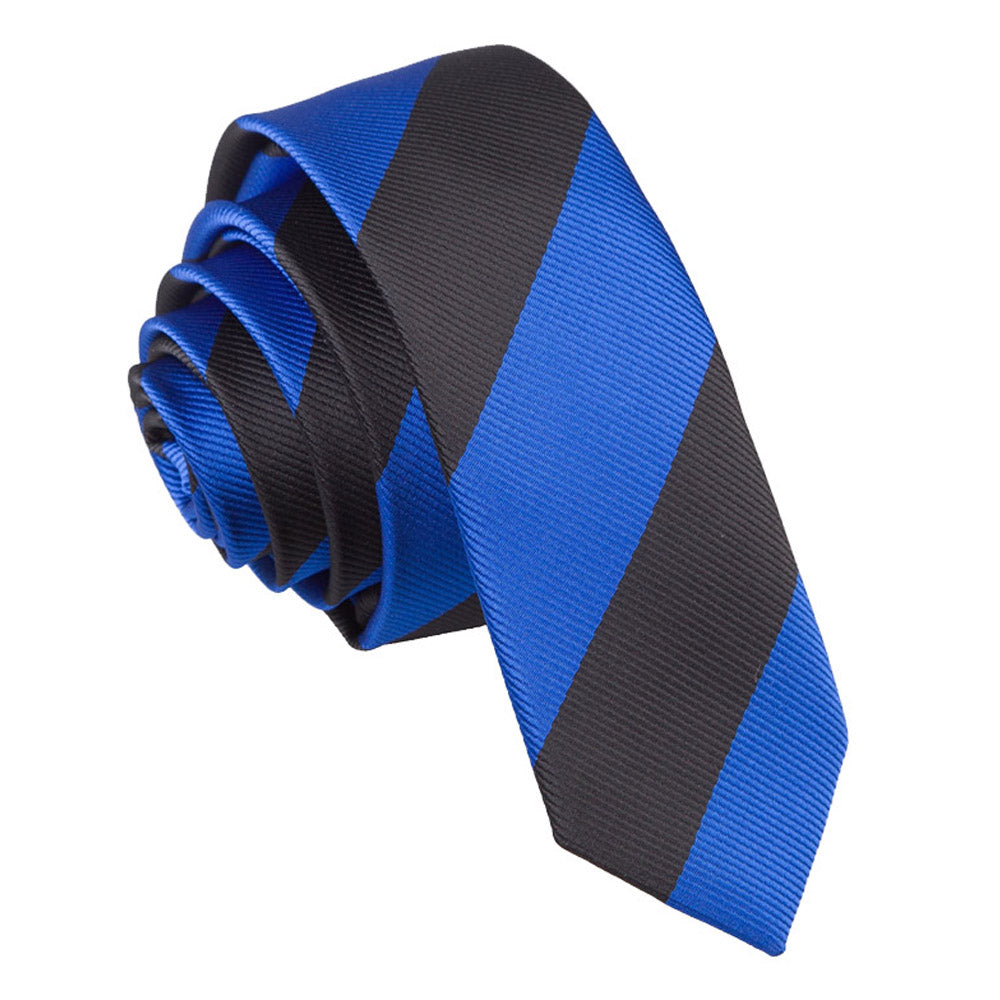 Royal Blue and Black Striped Skinny Tie