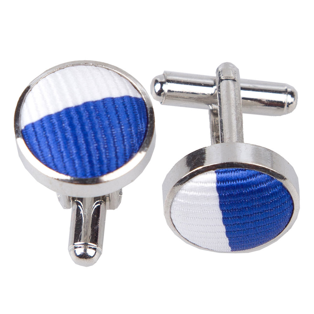 Royal Blue and White Striped Cufflinks