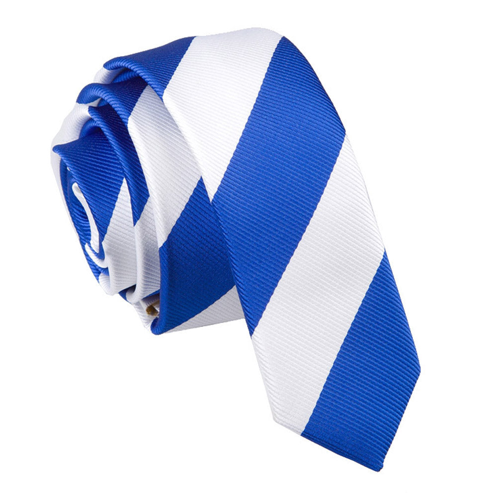 Royal Blue and White Striped Skinny Tie