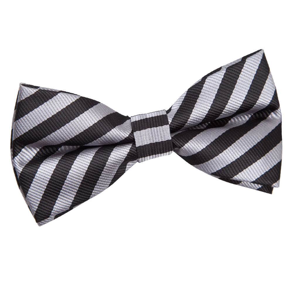 Black and Grey Thin Stripe Pre Tied Bow Tie