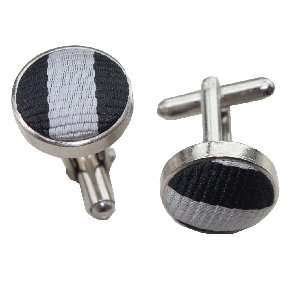 Thin Stripe Cufflinks - Navy Blue and Silver - Well Dapper