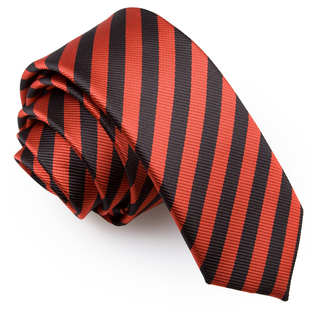 Thin Stripe Skinny Tie - White and Orange - Well Dapper