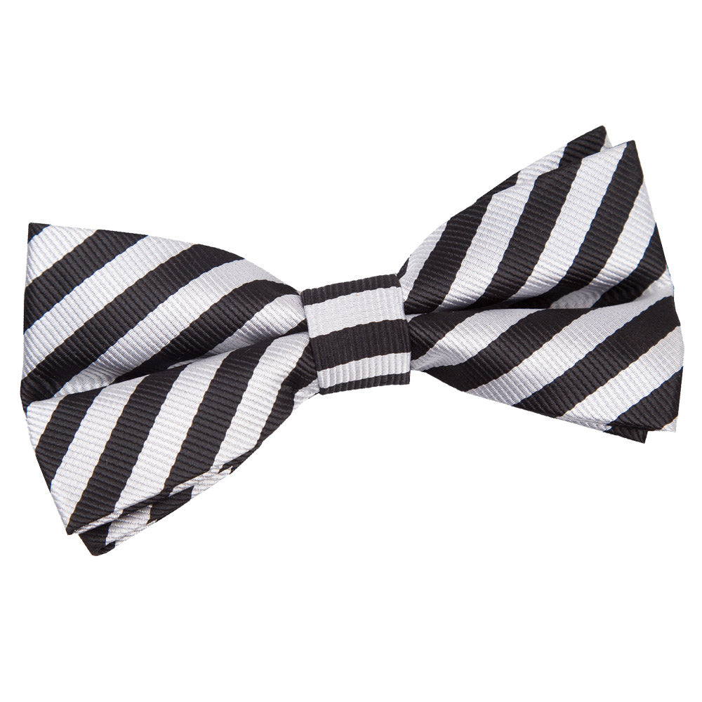 Black and Silver Thin Stripe Pre Tied Bow Tie