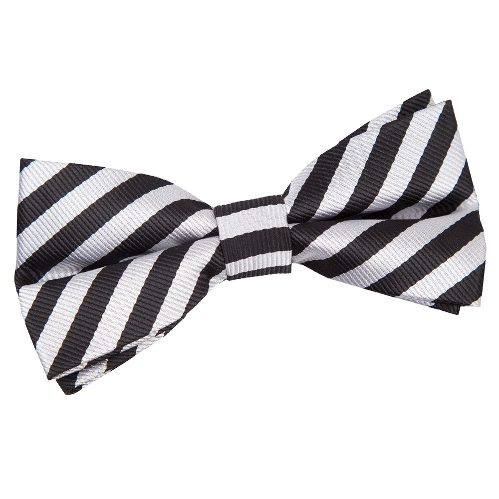 Thin Stripe Pre-Tied Bow Tie - White and Royal Blue - Well Dapper