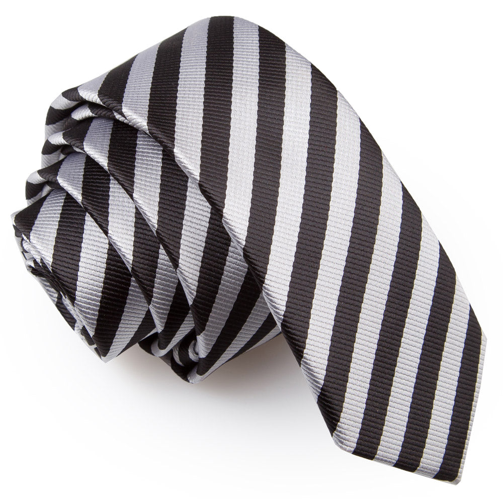 Thin Stripe Skinny Tie - White and Navy Blue - Well Dapper