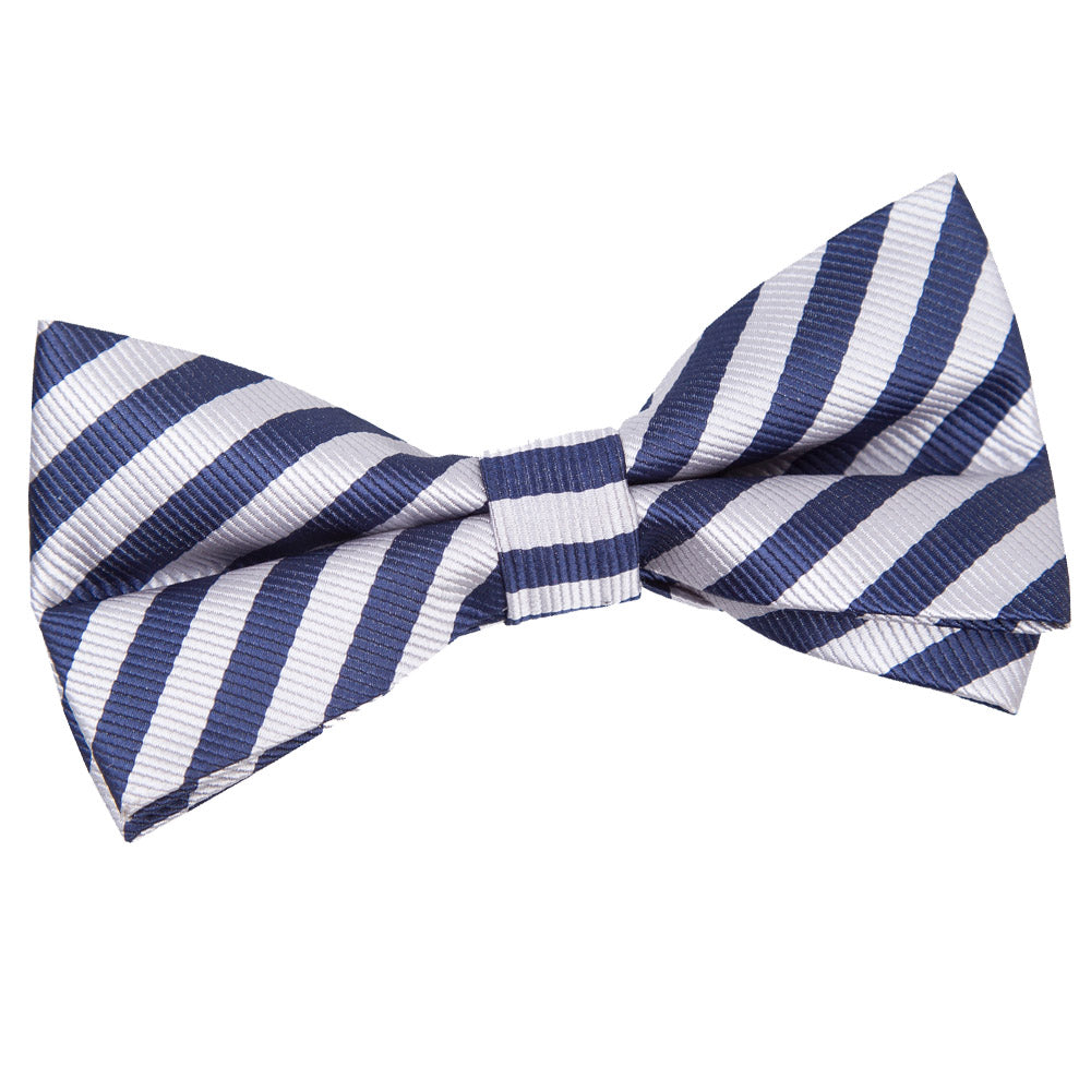 Thin Stripe Pre-Tied Bow Tie - White and Royal Blue - Well Dapper
