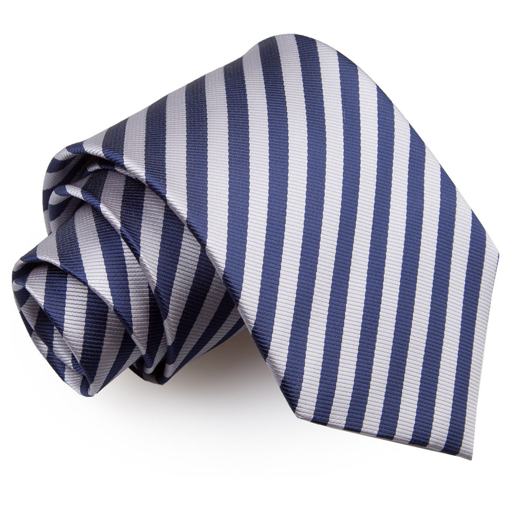 Navy Blue and Silver Thin Stripe Classic Tie