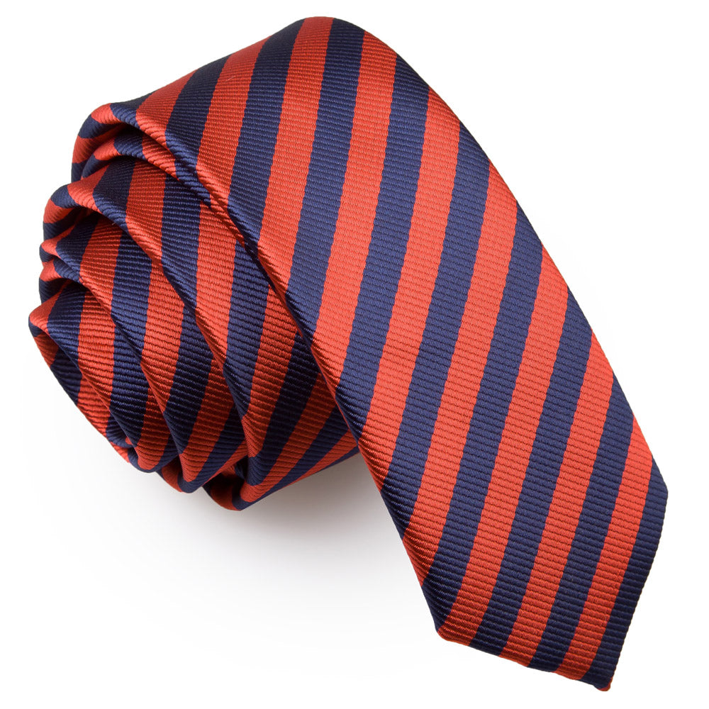 Thin Stripe Skinny Tie - White and Orange - Well Dapper