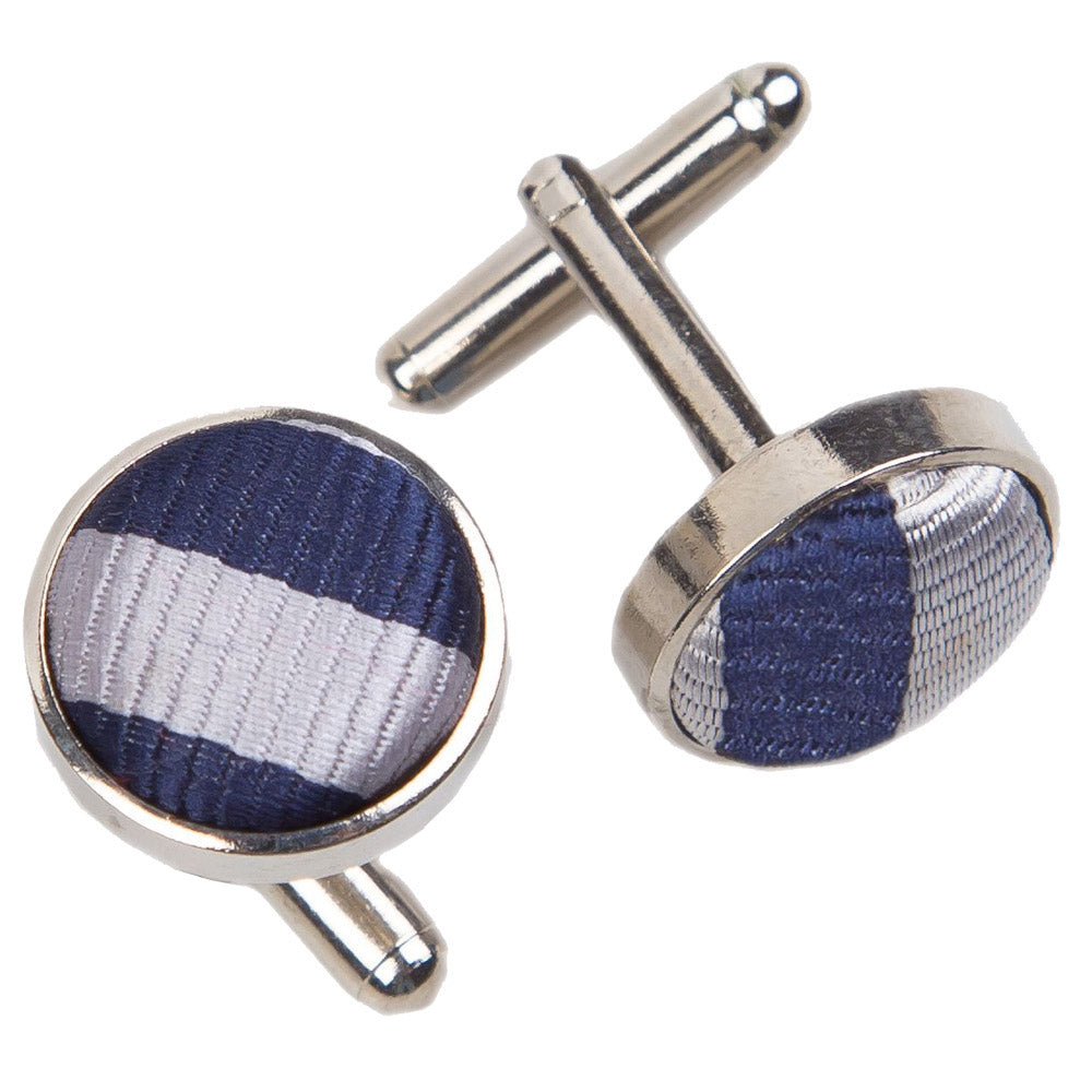 Thin Stripe Cufflinks - Navy Blue and Teal - Well Dapper