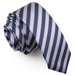Thin Stripe Skinny Tie - White and Navy Blue - Well Dapper