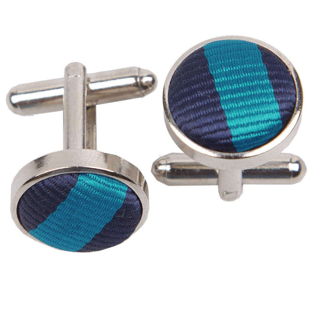 Navy Blue and Teal Thin Stripe Cufflinks