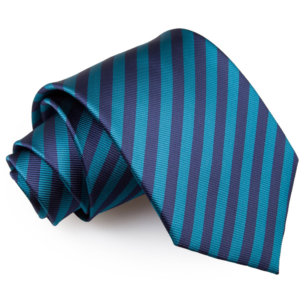 Thin Stripe Classic Tie - Navy Blue and Silver - Well Dapper