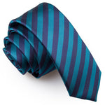 Thin Stripe Skinny Tie - White and Teal - Well Dapper