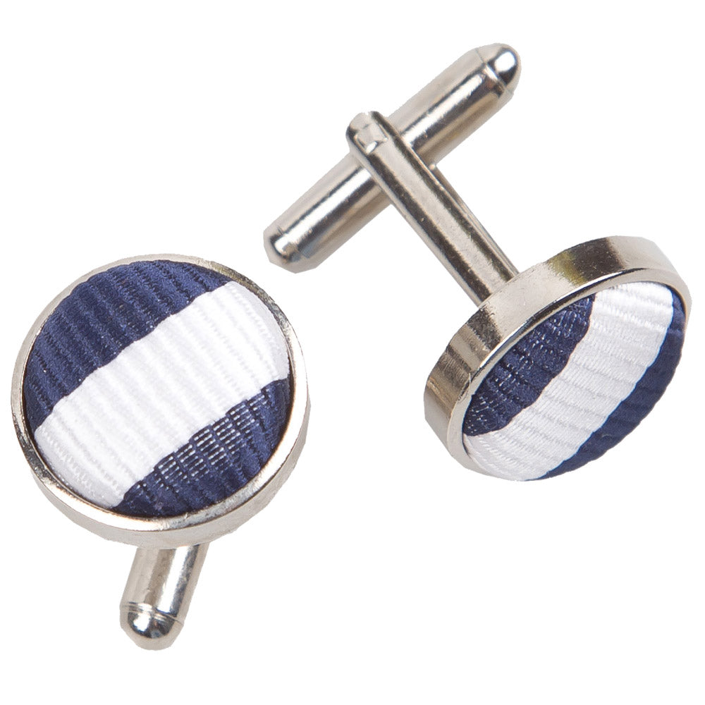 Thin Stripe Cufflinks - Navy Blue and Silver - Well Dapper