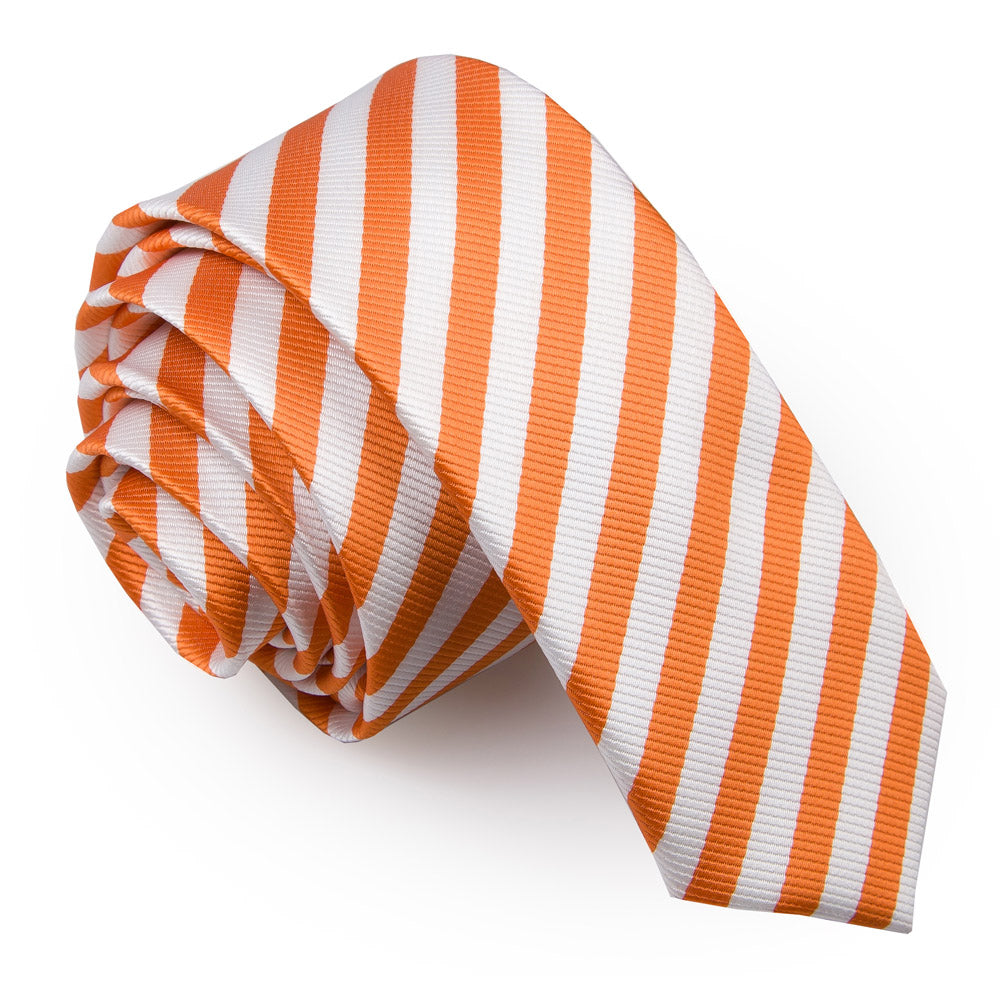 White and Orange Thin Stripe Skinny Tie