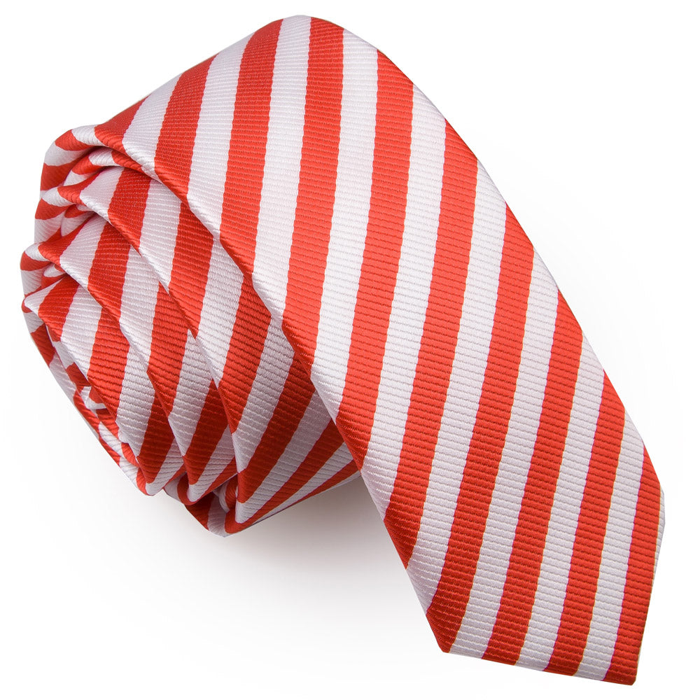 Thin Stripe Skinny Tie - White and Orange - Well Dapper