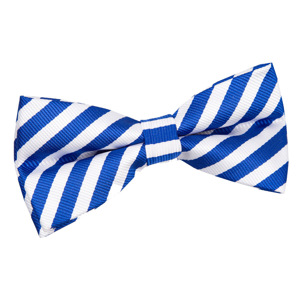 Thin Stripe Pre-Tied Bow Tie - White and Teal - Well Dapper