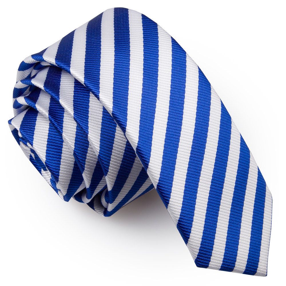 White and Royal Blue Thin Stripe Skinny Tie