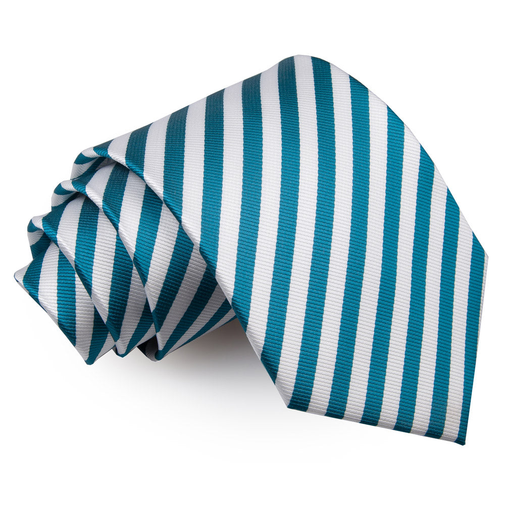 Thin Stripe Classic Tie - Navy Blue and Teal - Well Dapper