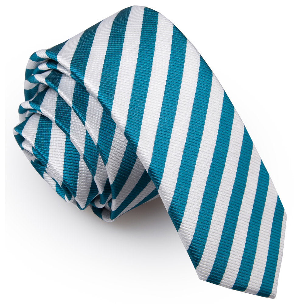 Thin Stripe Skinny Tie - Navy Blue and Teal - Well Dapper