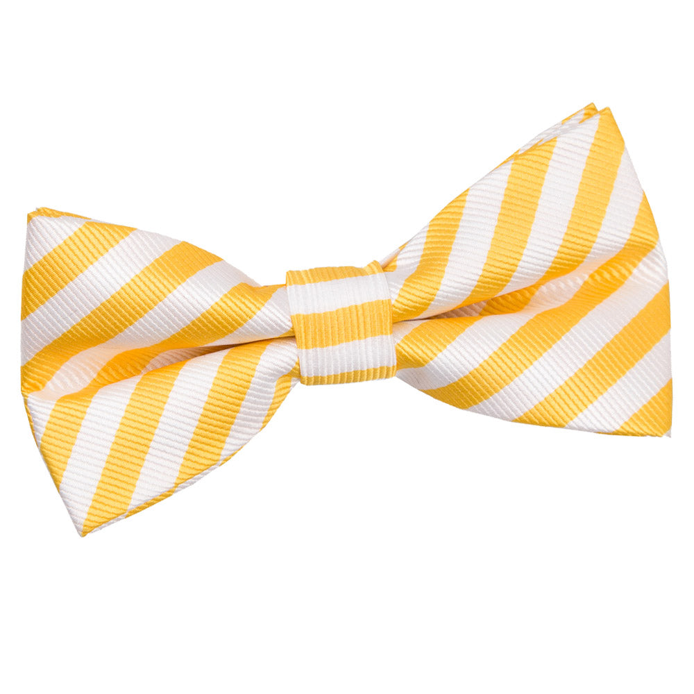 White and Yellow Thin Stripe Pre Tied Bow Tie